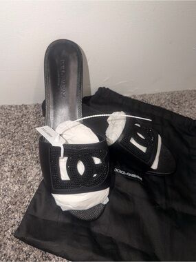 Dolce & Gabbana Black Logo Women Slides